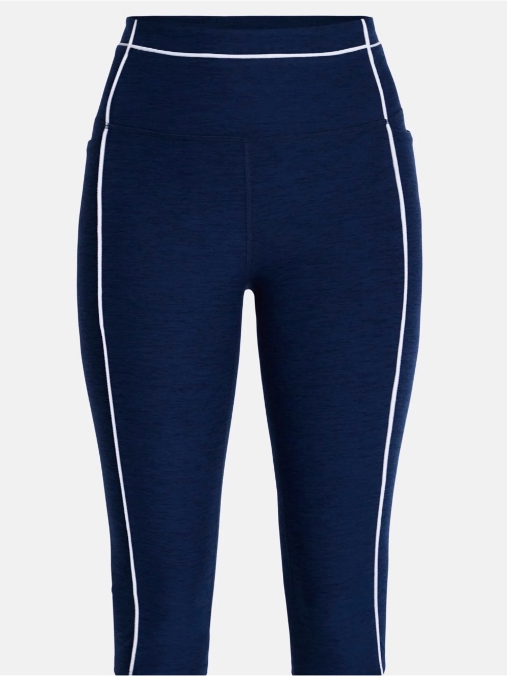 High-Rise Navy Leggings with White Contrast Piping